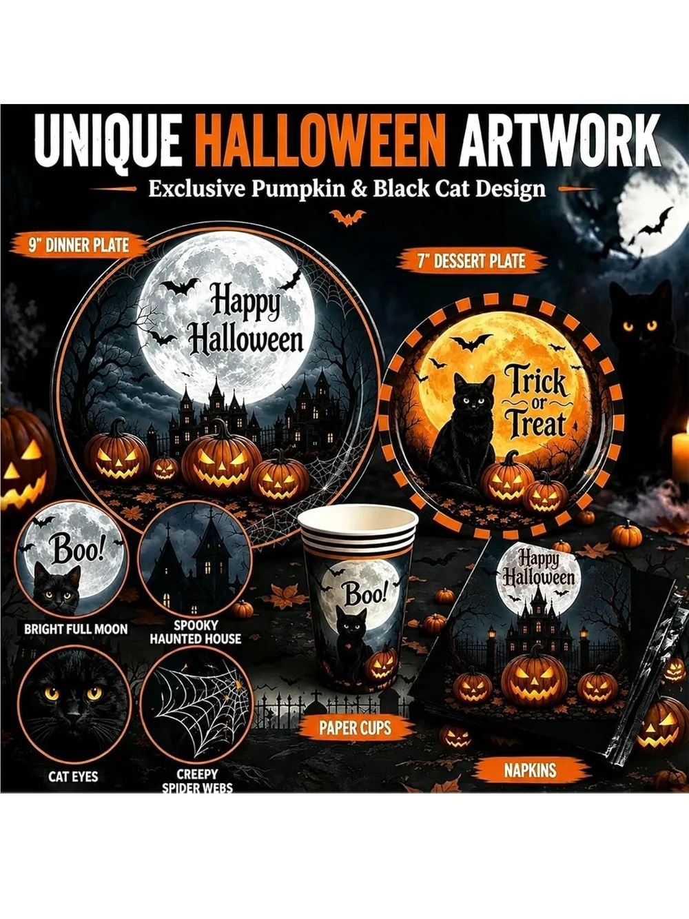Halloween Pumpkin Party Tableware Set - Orange & Black